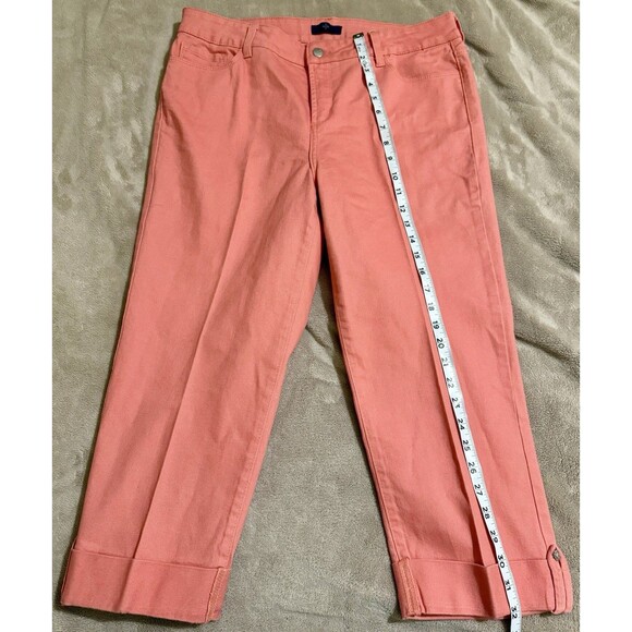 NYDJ Carmen Cropped Capri Jeans Womens Sz 12 Coral Denim Mid Rise Stretch - Picture 1 of 7